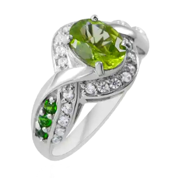 Premium Peridot and Multi Gemstone Ring in Platinum Over Sterling Silver 2.90 ct - Picture 2 of 7